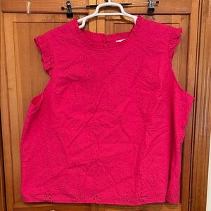 Lacy Chabert Raspberry Eyelet Flutter Sleeve Cotton Blouse Plus Size 3X NWT